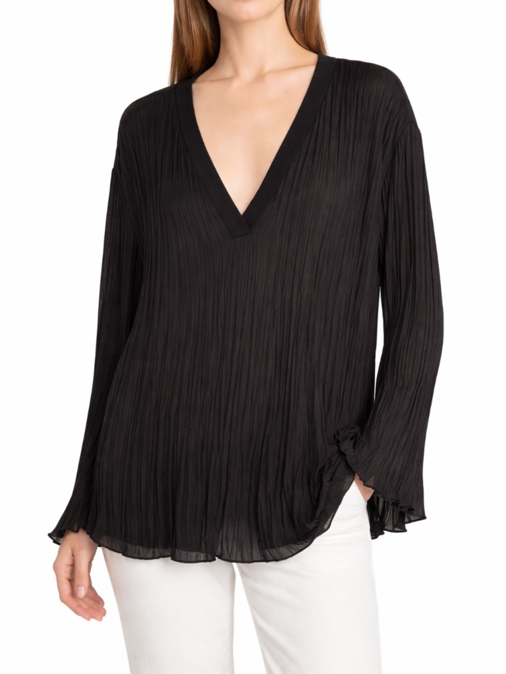 Vince Black Pleated Long Sleeve Blouse NWT Flowy Minimalist Top - Size 2X